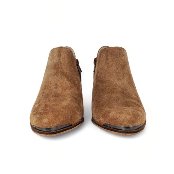 Lucky Brand Landrue Suede Leather Ankle Boots Brown Womens Size 8.5 Block Heels - Picture 6 of 11